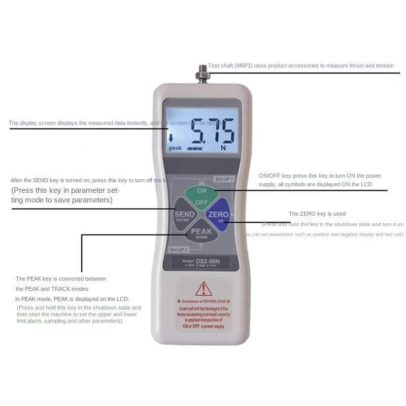 2027 Tensile testing high-precision digital display pressure gauge external push-pull count thrust meter calibrator DS2 0-5000N