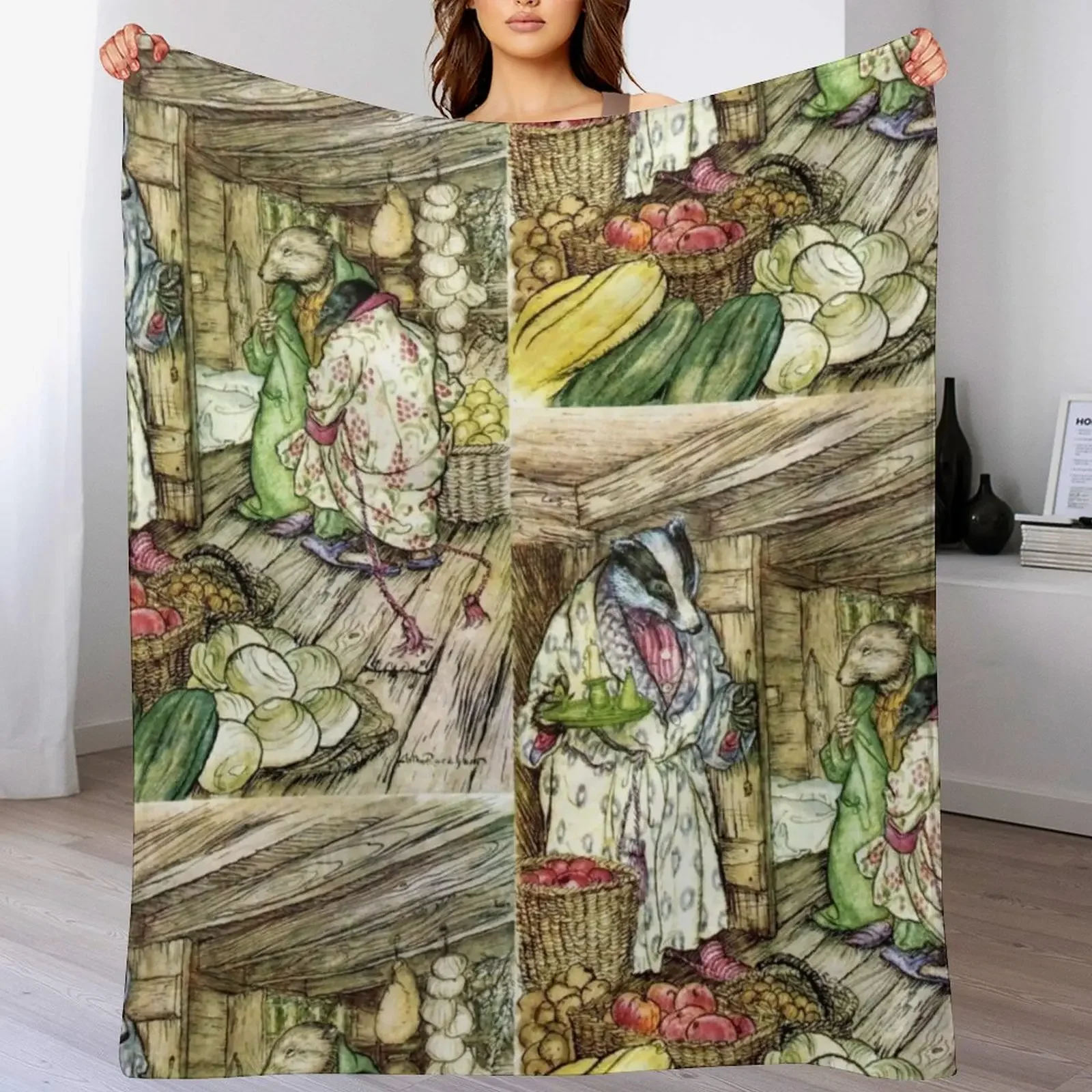 Badger's Winter Stores - Arthur Rackham for The Wind in the Willows Throw Blanket Warm Accent Blanket for Living Room Decoration