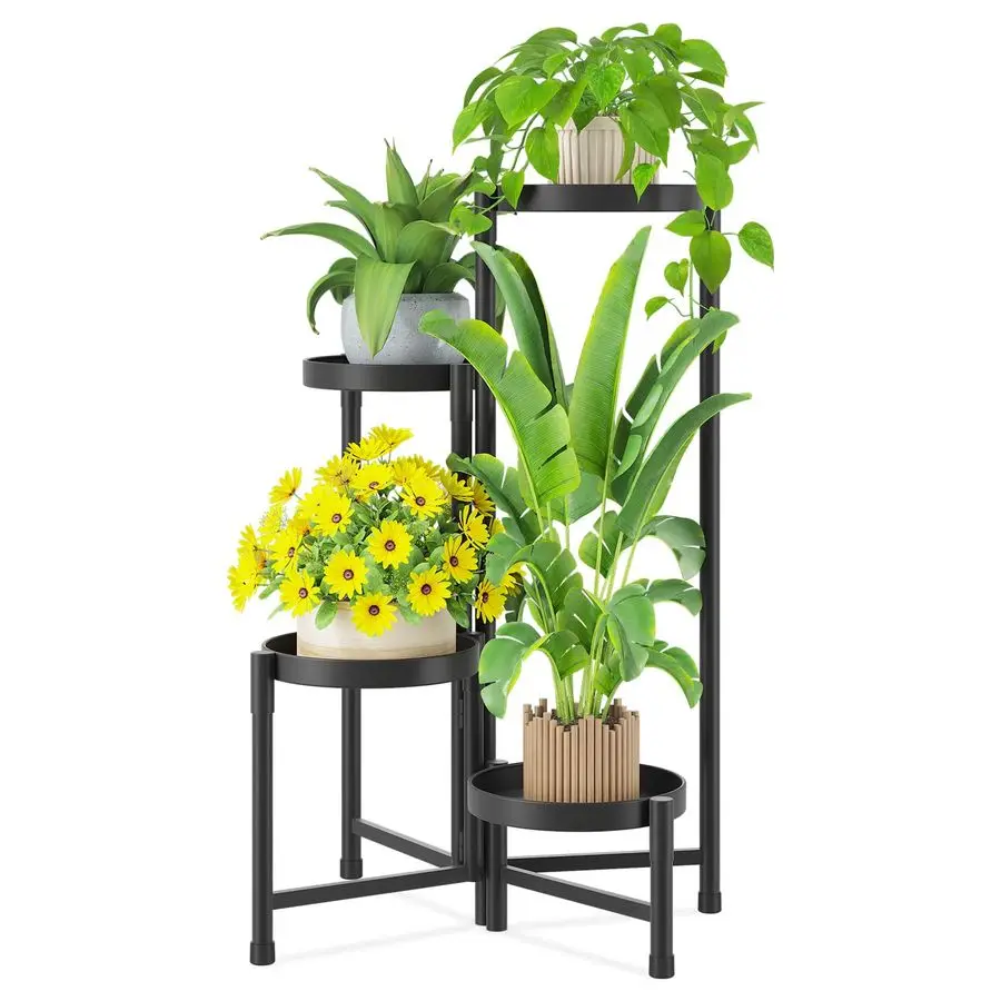 

Подставка для растений для дома и улицы, 4-ярусная угловая металлическая полка для цветов, легко собираемая складная высокая подставка для орхидей для патио и сада