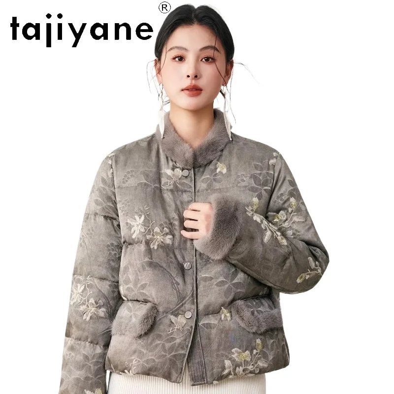 

TAJIYANE Goose Down Jacket Woman Elegant Mink Fur Collar Short Puffer Jackets Warm Winter Coat Women Clothes 2025 куртка женская