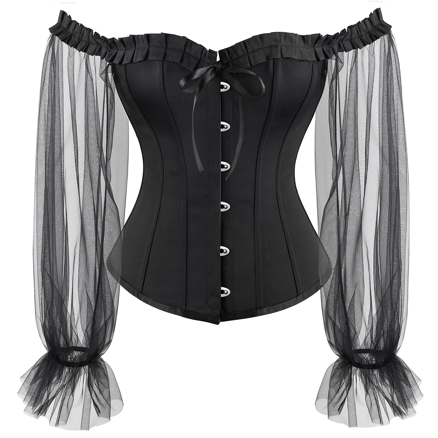 

Long Sleeves Women Gothic Victorian Corset Vintage Lace Up Boned Bustier Top Off Shoulder Overbust Corset