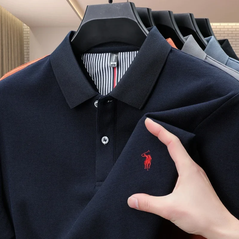 100% Pure Cotton Men's Short Sleeved Summer New Golf Lapel Polo Shirt, High-quality Designer Customized Embroidered T-shirt