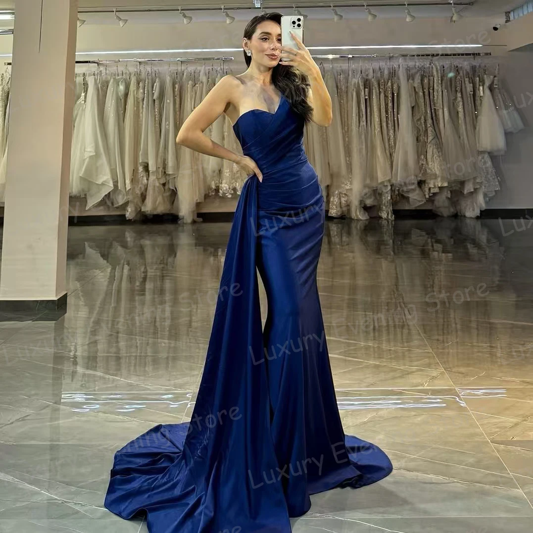 Simple Evening Dresses Woman's Mermaid Sleeveless One Shoulder Prom Gowns Pleat Satin Smooth Vestidos Para Mujer Customized 2025