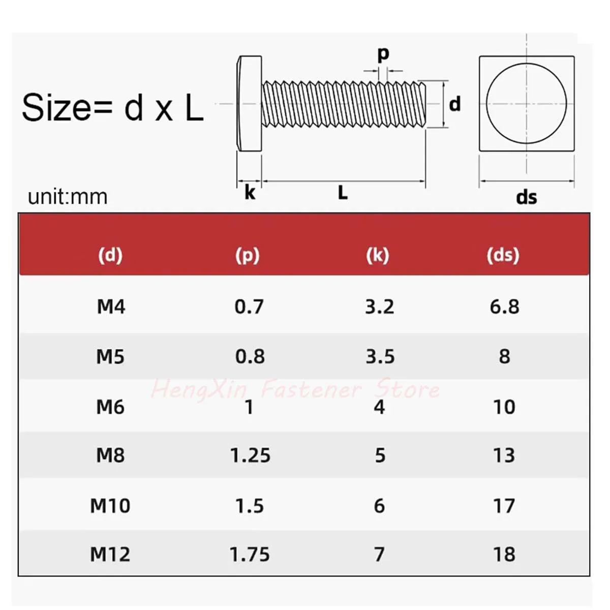 1-20pcs M4 M5 M6 M8 M10 M12 GB35 304 Stainless Steel Flat Square Foursquare Quadrate Shape Type Head Machine Screw Bolts