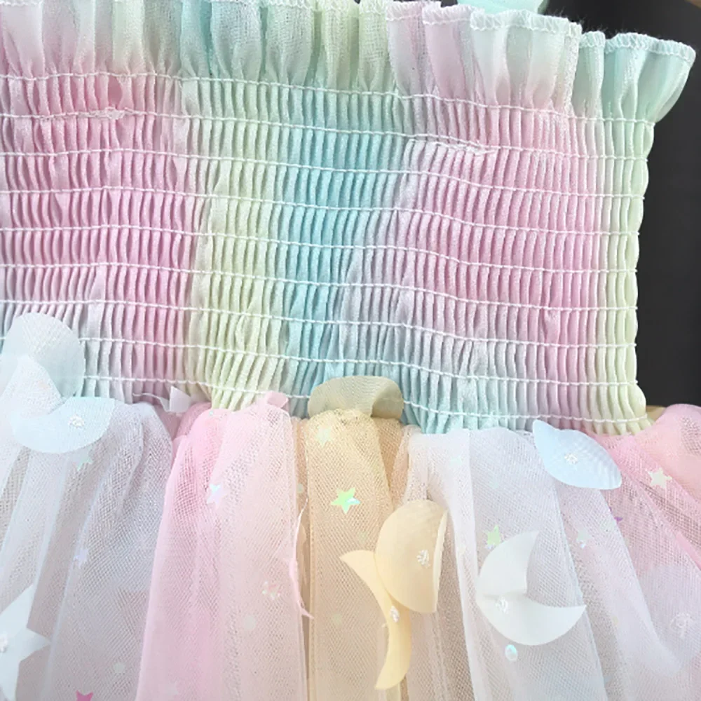 New Girls Dress Summer Butterfly Wings Colorful Dream Princess Dress Birthday Party Dress Geometric Glitter Dress Suspenders