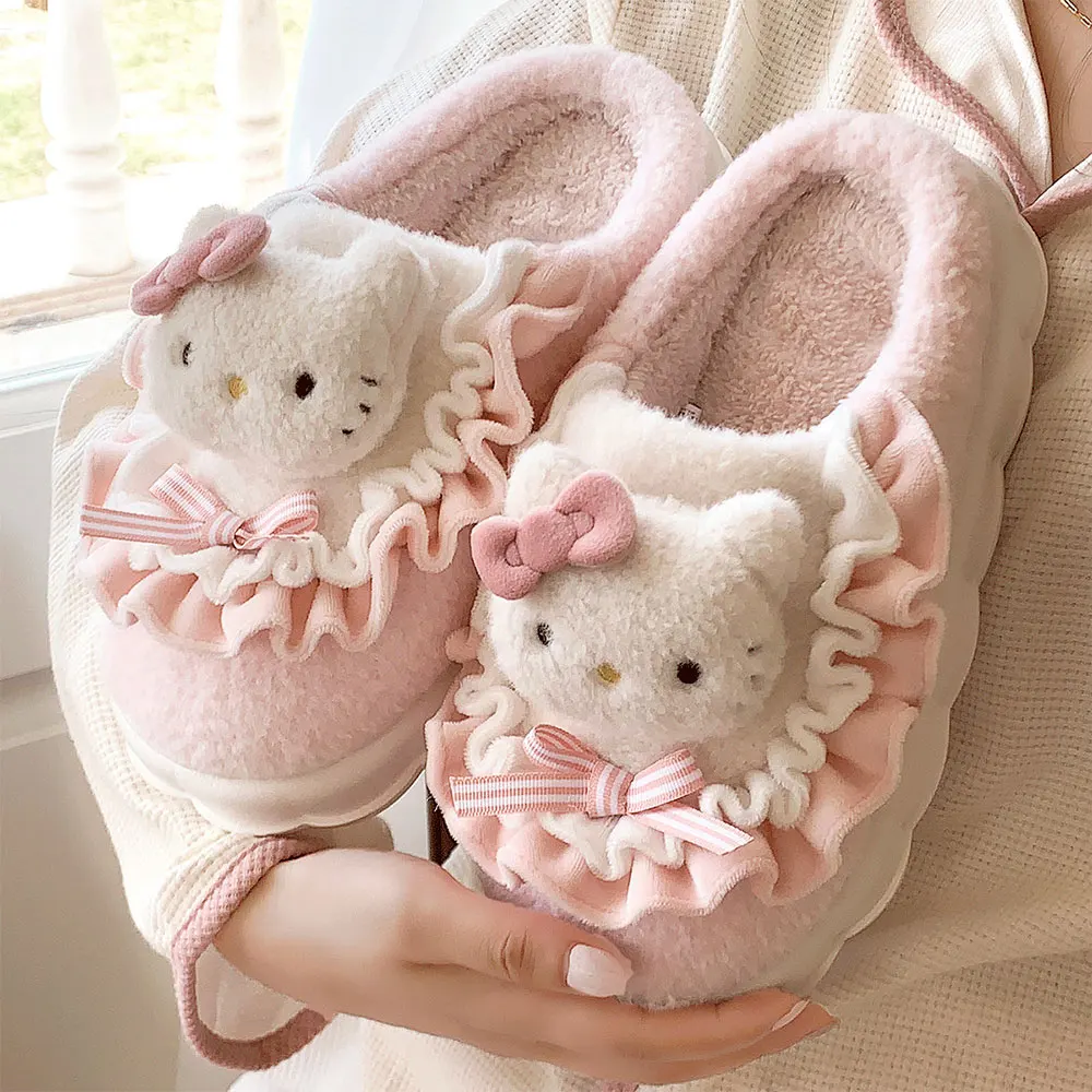 Hellokitty Cotton Shoes Kuromi Cinnamoroll Women Plushie Cartoon Plush Kawaii Flat Shoes Slippers Shoes Plush Gift Y2K