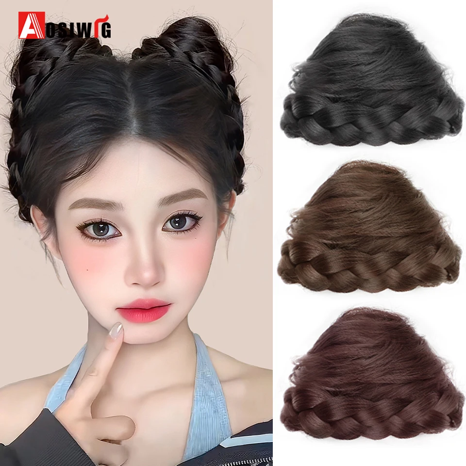 2PC Synthetic Drawstring Cat Ear Wig Bag Braided  hair Chignon Donut Braided Hairpieces Clip In Hair Bun For Daily wear Cute and