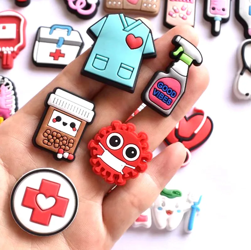 50Pcs Cartoon Doctor Nurse Ambulance Sandals Shoes Charms Accessories Clogs Boys Girls Garden Shoe Buckle Fit Party Gift image 3