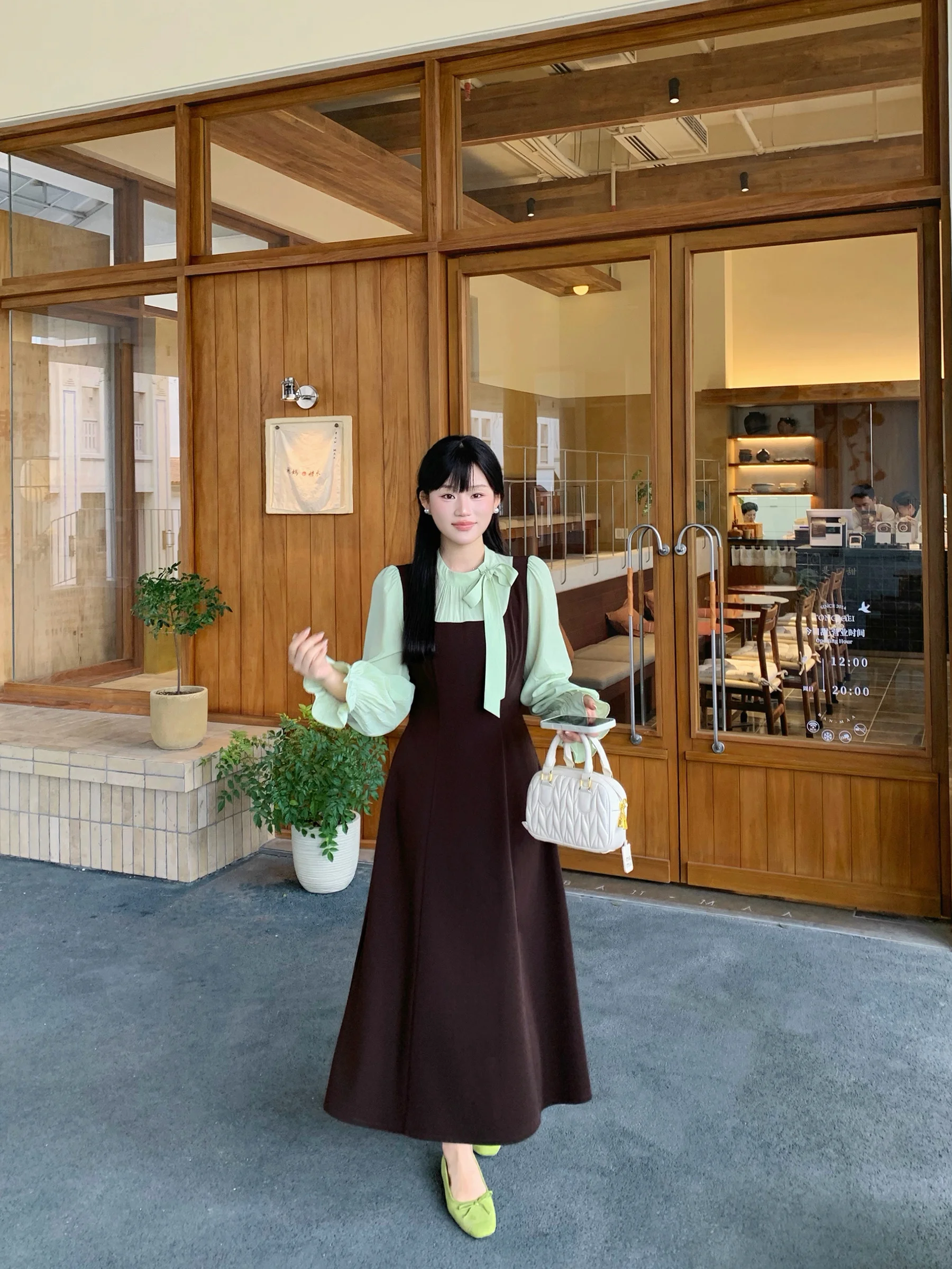 

Retro f Moon Fi【Jasmine Clear Rain】Color Blo Long Sve Women's Dr Waist Cinched A-Line Silhouette Soft Polyester