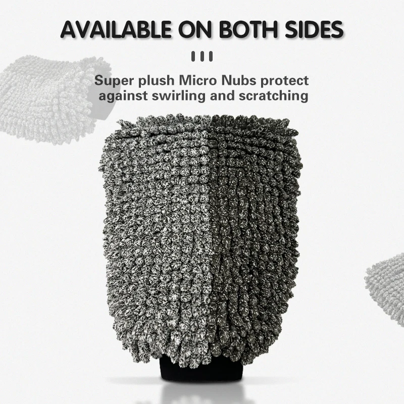 Lucullan Ice Grey/Black Multipurpose Detailing Tools Super Thick Ultra-absorbent PileDriver Micro Nubs Mitt