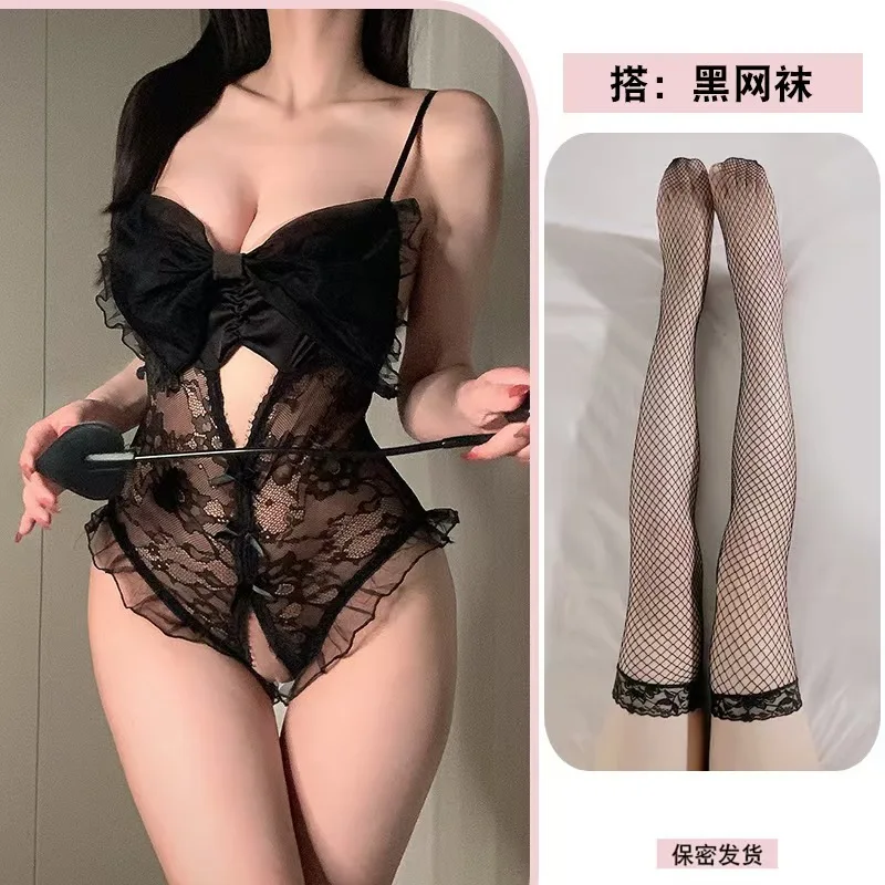 

Sexy Lingerie, Seductive Lace, Hollow-Out One-Piece Pajamas, No Need to Take Off, Hot and Passionate Set, Pure Desire, Seductive Lace