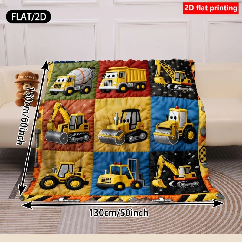 Construction Vehicle Blanket, Soft Warm Throw with Bulldozer Excavator Dump Prints for Bedrooms Camping, Cozy Decor Gift