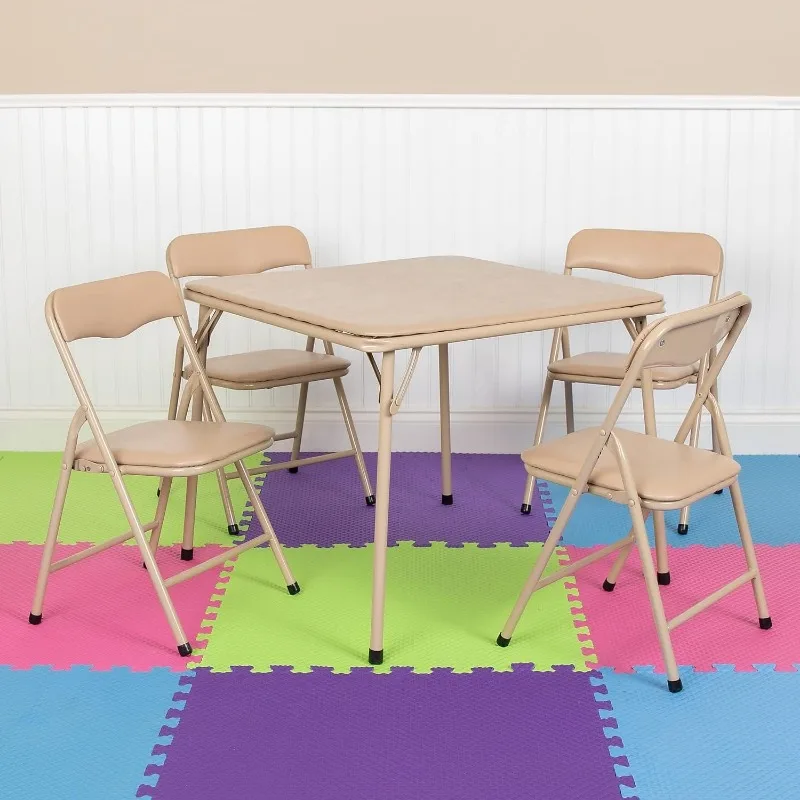 Kids 3-Piece Folding Square Table and Chairs Set for Daycare and Classrooms, Children's Activity Table/Chairs Set