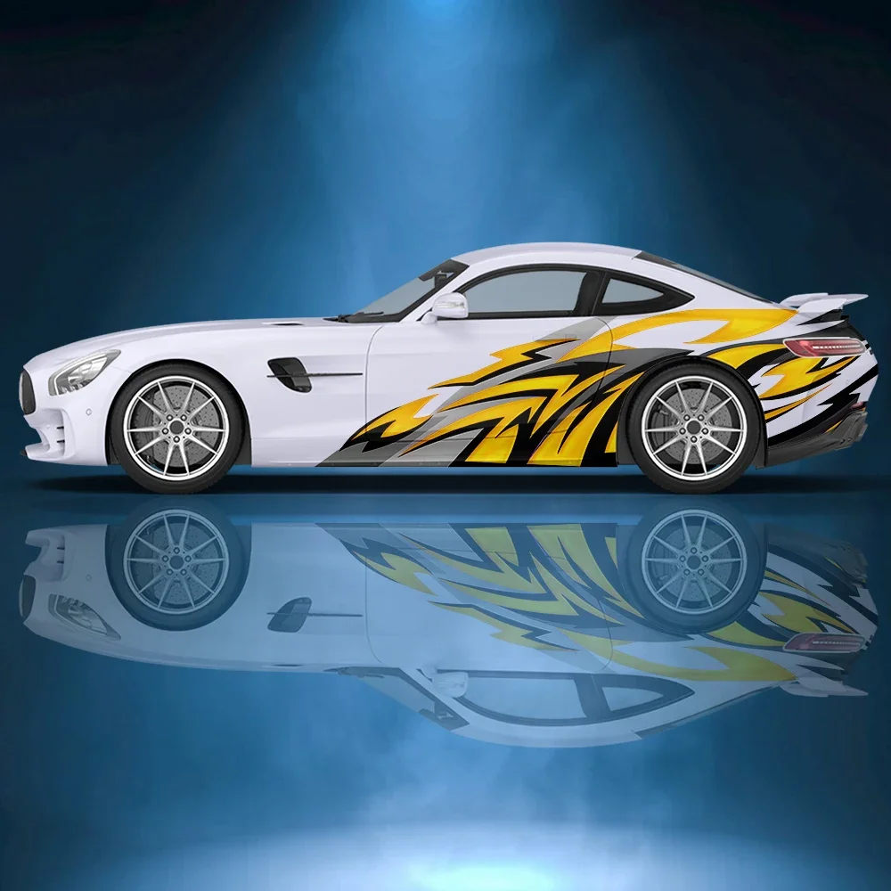 2pcs Flame Abstract Stripes Car Side Sticker Vinyl Racing Accessories Wrap Design Uniform Vector Abstract Printed Car Decal