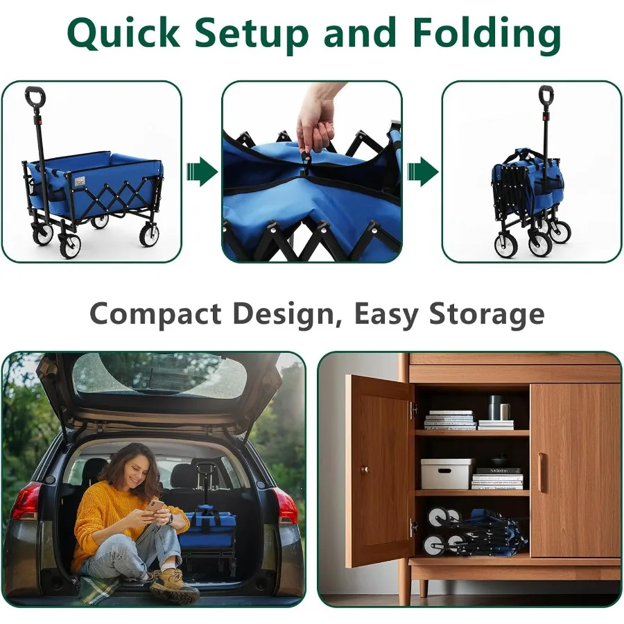 รถเข็นพับได้พร้อมล้อและฝาท้าย รับน้ำหนักได้ 330 ปอนด์ ความจุ 120 ลิตร ด้ามจับปรับได้ พกพาสะดวก รถเข็นอเนกประสงค์แบบพับได้