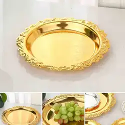 1PCS Silver Golden Iron Tray Glossy Plate for Decoration Ornaments Buffet Fruit Cake Party Supplies Dessert Sundries Storage