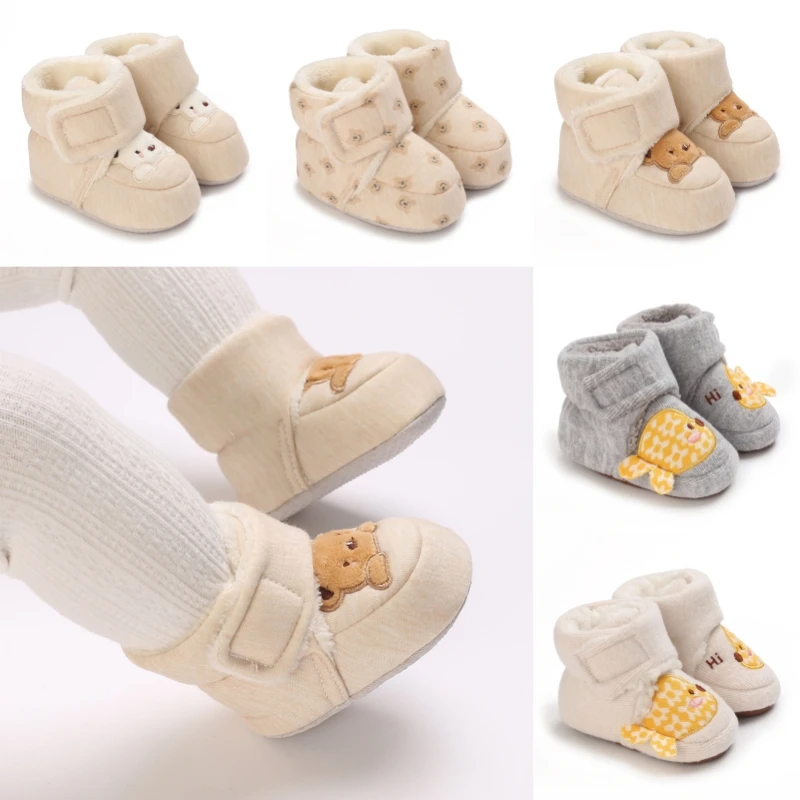 Newborn Winter Cotton Shoes Little Bear Little Fish Cotton Non Slip Cloth Sole Shoes Baby Shoes Walking Shoes Velcro Shoes