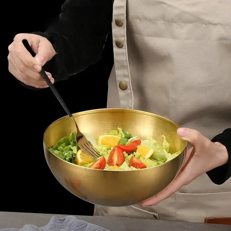 Stainless Steel Gold And Silver Salad Bowl Rice Noodles Lamian Noodles Bowl Kitchen Tableware Food Container image 3