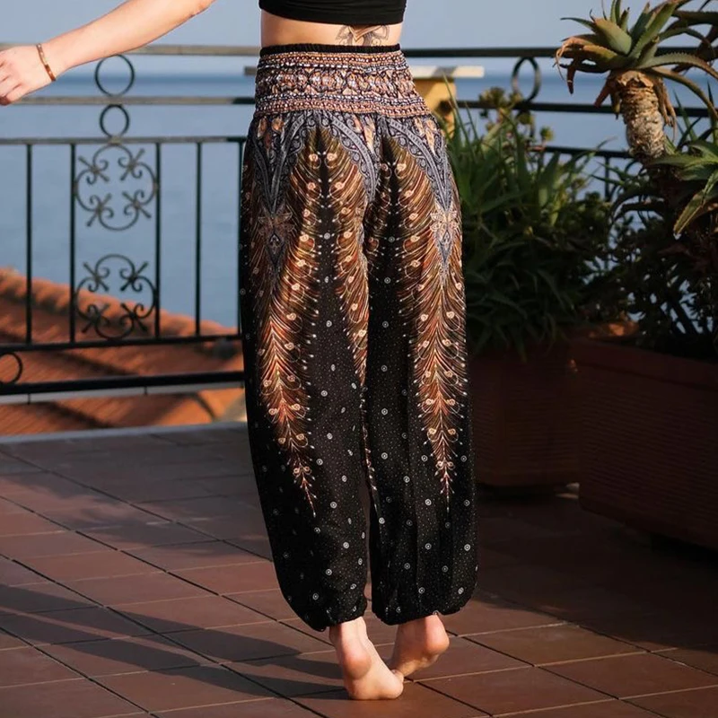Damskie spodnie hippie, luźne spodnie do jogi w stylu boho, rayonowe spodnie z kieszeniami, odzież plażowa damska, codzienne spodnie haremki, szerokie spodnie do biegania, spodnie outdoorowe z wysokim stanem, spodnie z nadrukiem.