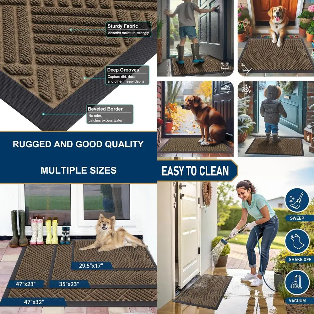 

Durable Natural Rubber Door Mat, Non-Slip, Traps Dirt & Moisture, Easy to Clean, Low Profile for Patio, Porch, or Entryway, 59x2