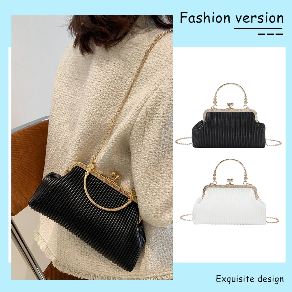 

Chain Ladies Messenger Bag Fashion Crossbody Bag Simple Elegant PU Leather Casual Portable Soft Metal Buckle for Wedding Banquet