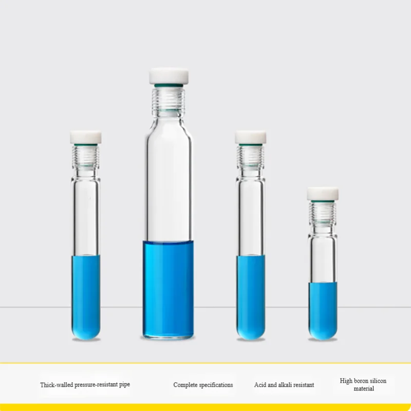 PTFE screw plug thick wall pressure test tube high silicon boron thickened glass pressure colorimetric tube