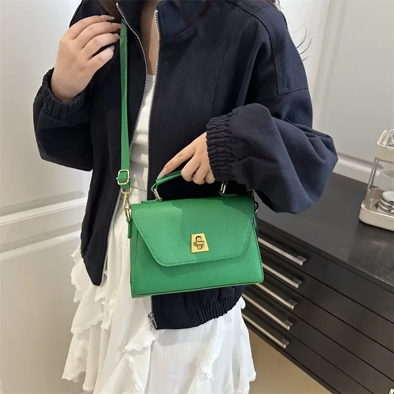 Small Square Bag Textured Soft Leather High End Versatile Shoulder Handbag Oblique Span Simple Popular Style For Women Daily view 4