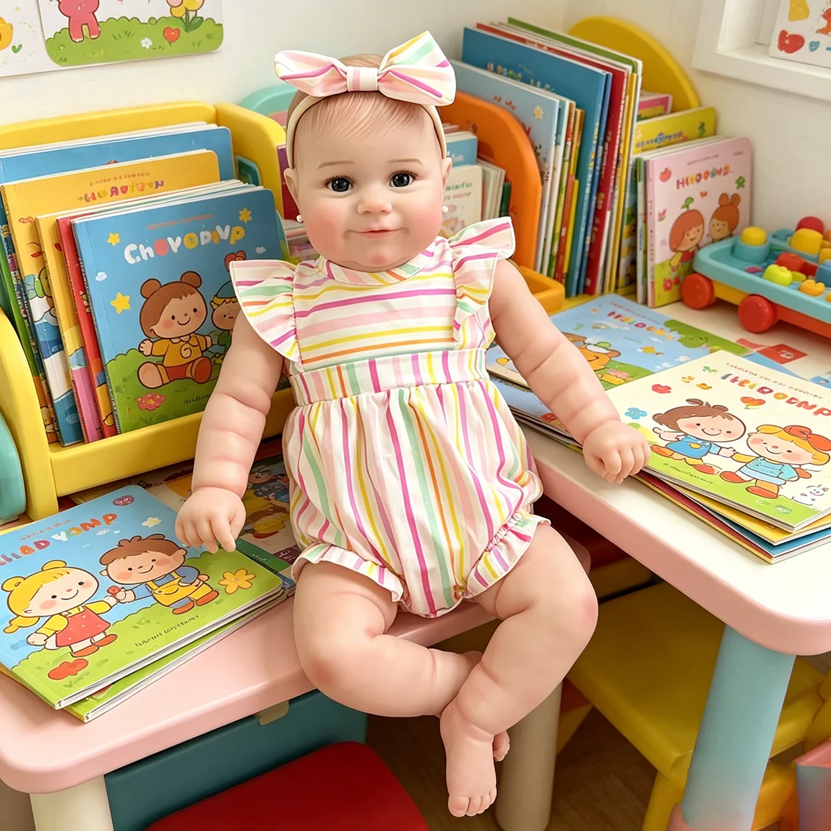 Lifelike Maddie 60CM Reborn Doll with Hand-Rooted Hair Soft Touch 3D Skin with Visible Veins Collectible Lifelike Doll