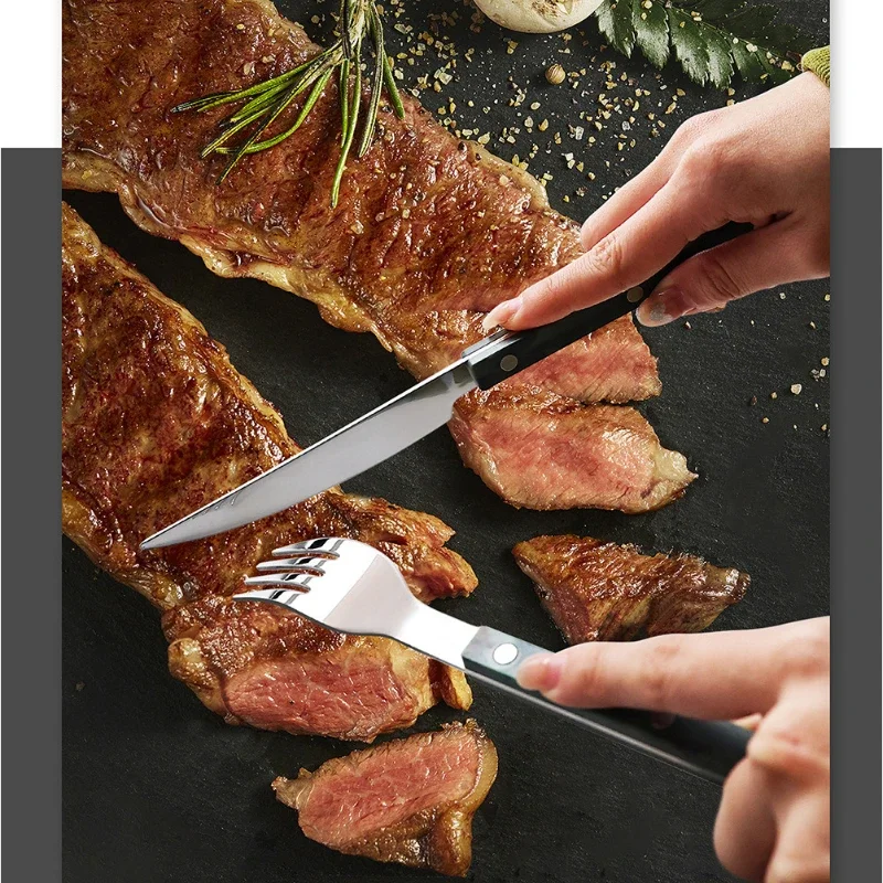 304 stainless steel rivet handle Western style knife, fork, spoon cutlery set French steak knife and fork 5-piece set