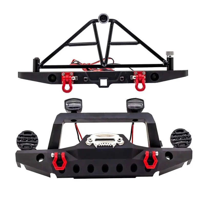 Przedni tylny zderzak Metalowy zderzak samochodowy RC ze światłami LED dla SCX10 90046 dla TRX4 Axial dla SCX10 iii AX 103007   Część gąsienicy RC 1/10