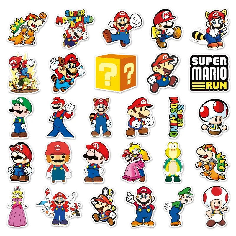 สติกเกอร์กราฟฟิตีลายการ์ตูน Game Mario 50ชิ้นสำหรับตกแต่งถ้วยน้ำกระเป๋าเดินทางสติกเกอร์ติดตู้เย็นตั้งโต๊ะ