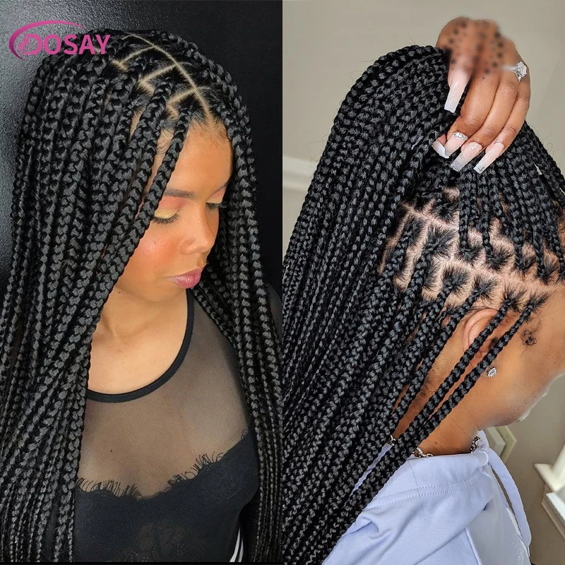 36" Box Braids Lace Front Wigs Synthetic Full Lace Braided Wigs For Black Women Knotless Braided Wigs African Braiding Hair Wigs