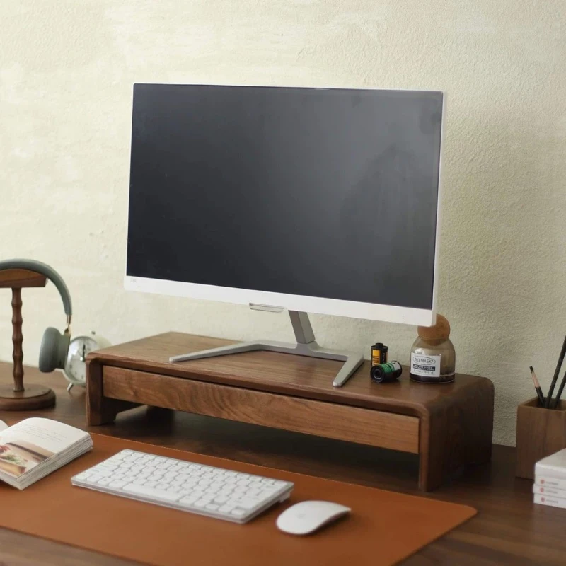

Black walnut desktop raised laptop desktop monitor raised frame solid wood table and storage rack