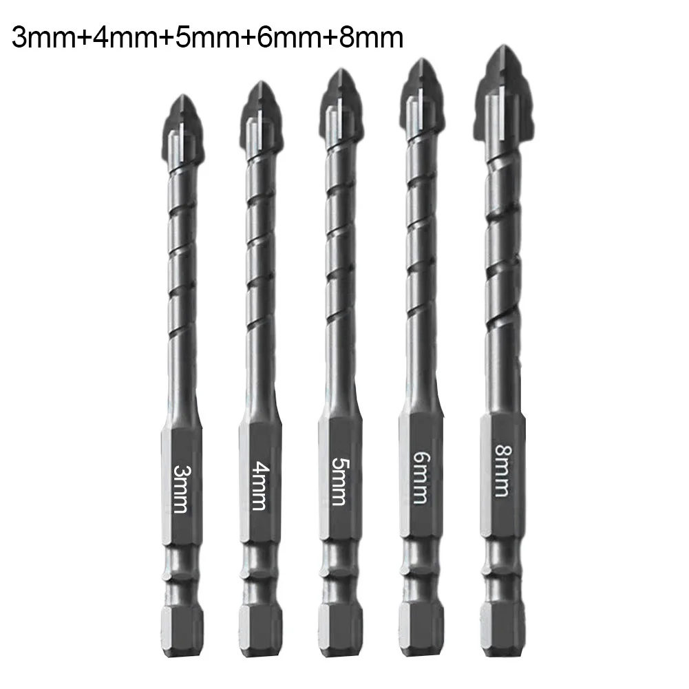 5pcs Four-Flute Eccentric Drill Bit Drilling Glass Tile Punching Triangle Spiral Drill Bit No-slip Precise Positioning Drilling