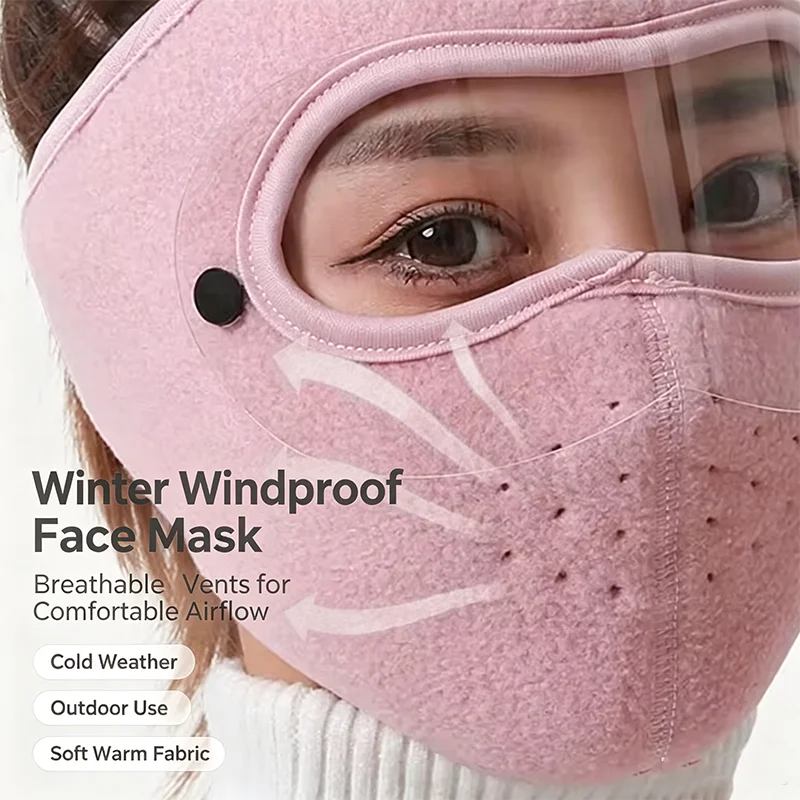 Winter Face Mask Clear Eye Shield Thermal Fleece Ski Mask Ear Protection Windproof Face Cover Men Women Cycling Riding Hat