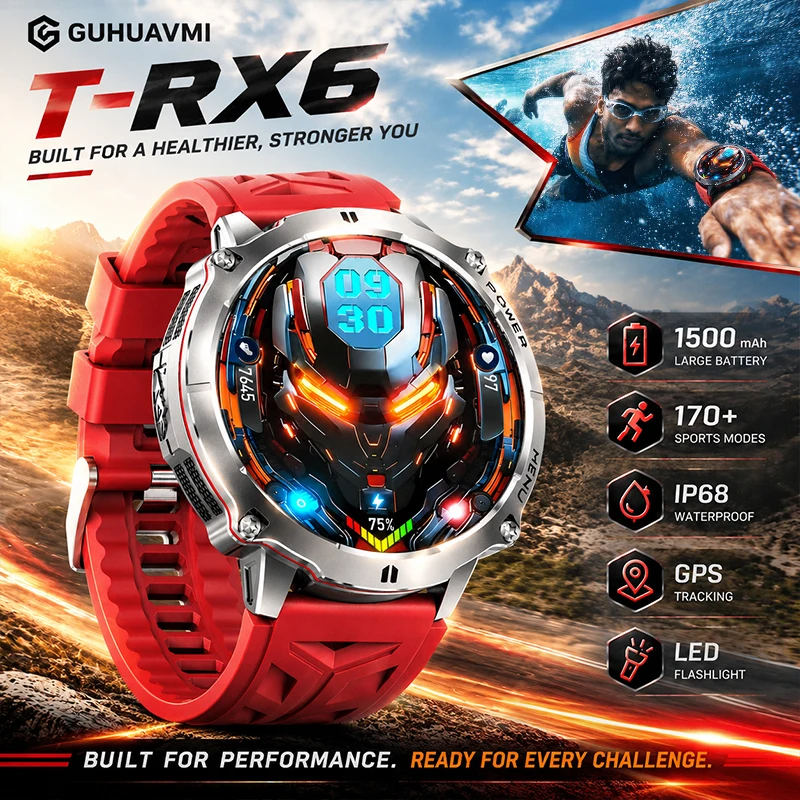New 2026 T-RX6 Ultra GPS Trajectory Smart Watches For Men 1500mAh Battery Waterproof Flashlight Bluetooth Call Sport Smart Watch