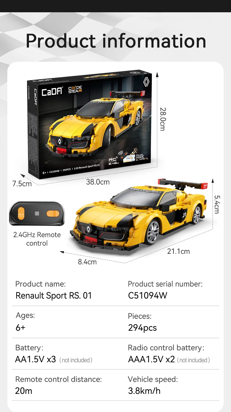 CaDA 1:24 Baustein-Autoset / Renault / Supersportwagen / Retro-Auto / Weihnachtsgeschenk / Kinderspielzeug – Detail 14