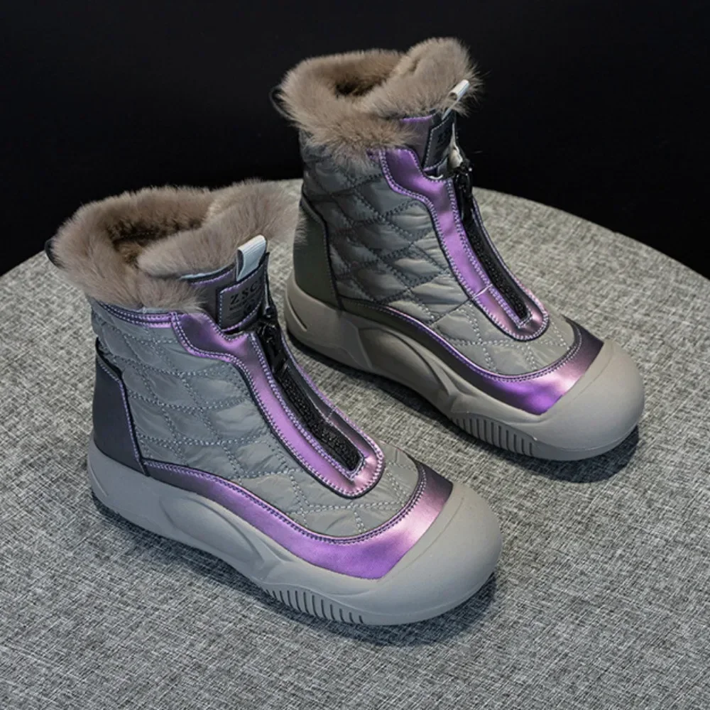 Platform Shoes Winter Warmth 2024 New Thick Soled Plush Cotton Shoes Womens Shoes Genuine Leather Snow Boots Sneakers Women