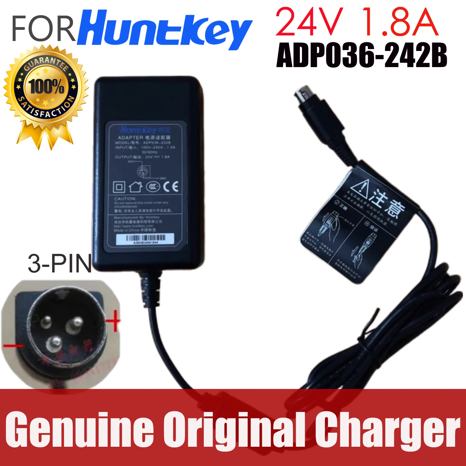 

Genuine HUNTKEY ADP036-242B 24V 1.8A 3 PIN AC Adapter Charger for LANDI E510 E520 Power Supply