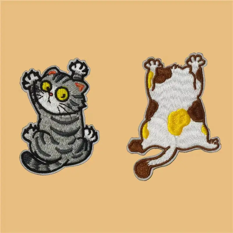 3 Teile/satz Nette Verspielte Gestickte Katze Patches Stoff Für Taschen Kleidung Zubehör Eisen Auf Aufkleber DIY Reparatur Handwerk Liefert – Detail 7