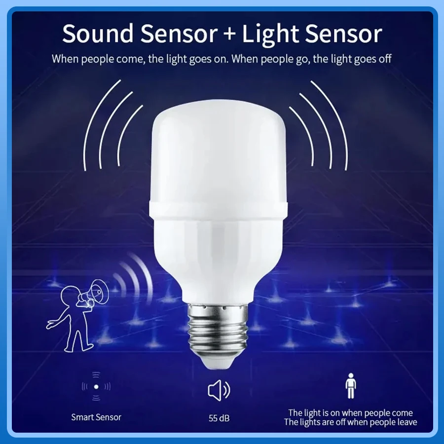 

E27 Sound Sensor LED Bulb Auto On/Off Voice LED Lamp Light Control LED Light Bulb Bombillas Lampada For Stairs Pathway AC 220V