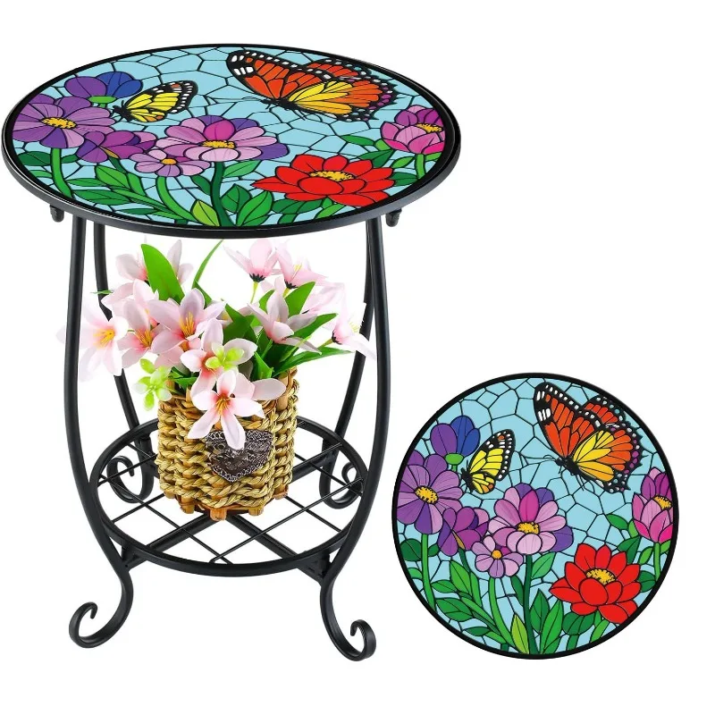 

Outside table, round, small mosaic terrace decorating interior