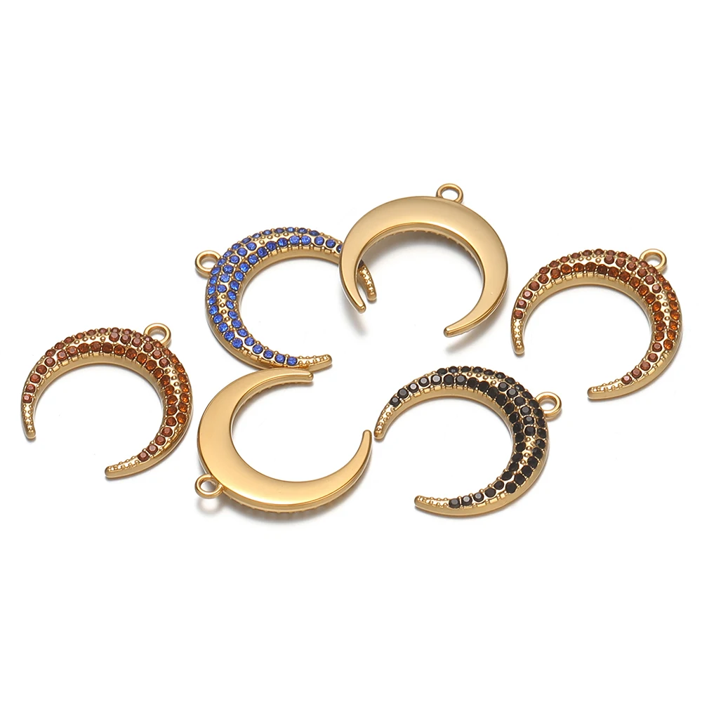 4 Stück Edelstahl-Zirkon-Mond-Anhänger für DIY Trendige Ohrringe, Armbänder und Halsketten, Schmuckzubehör für Damen – Detail 3