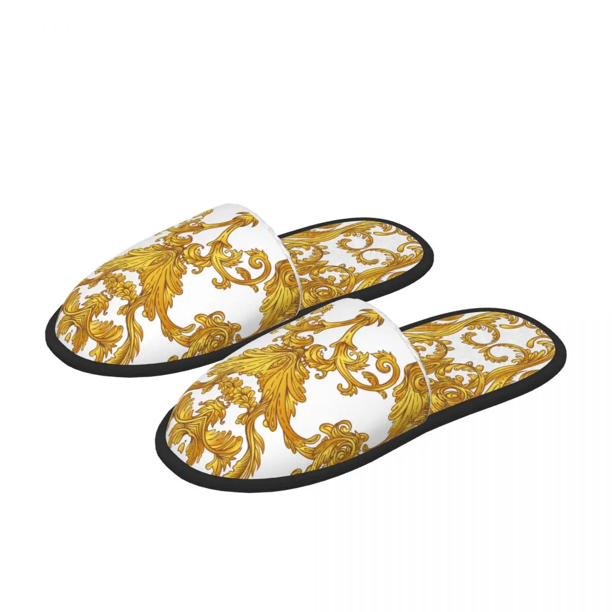 Home Slippers Winter Warm Men Women Plush Indoor Slippers Golden Baroque Warm Soft Shoes Home Footwear Autumn Winter 2023