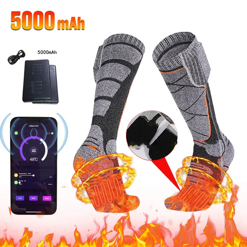 

5000mah Battery Electric Heated Socks Winter Warm Outdoor Sports Rechargeable Thermal Socks Foot Men Women SKi Socks