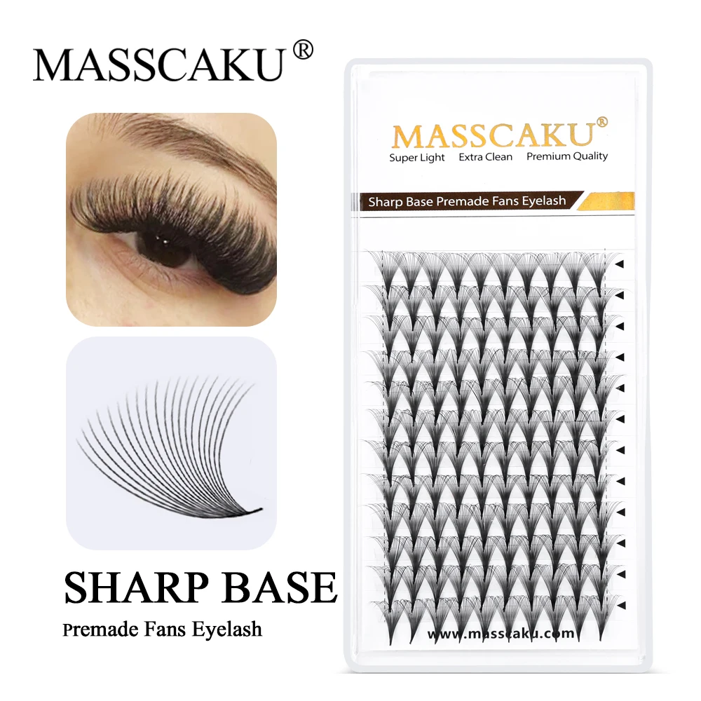 

Hot Selling MASSCAKU Narrow Root Premade Fans Lash 6D-20D Sharp Thin Pointy Base Premade Russian Volume Fans Eyelash Extension