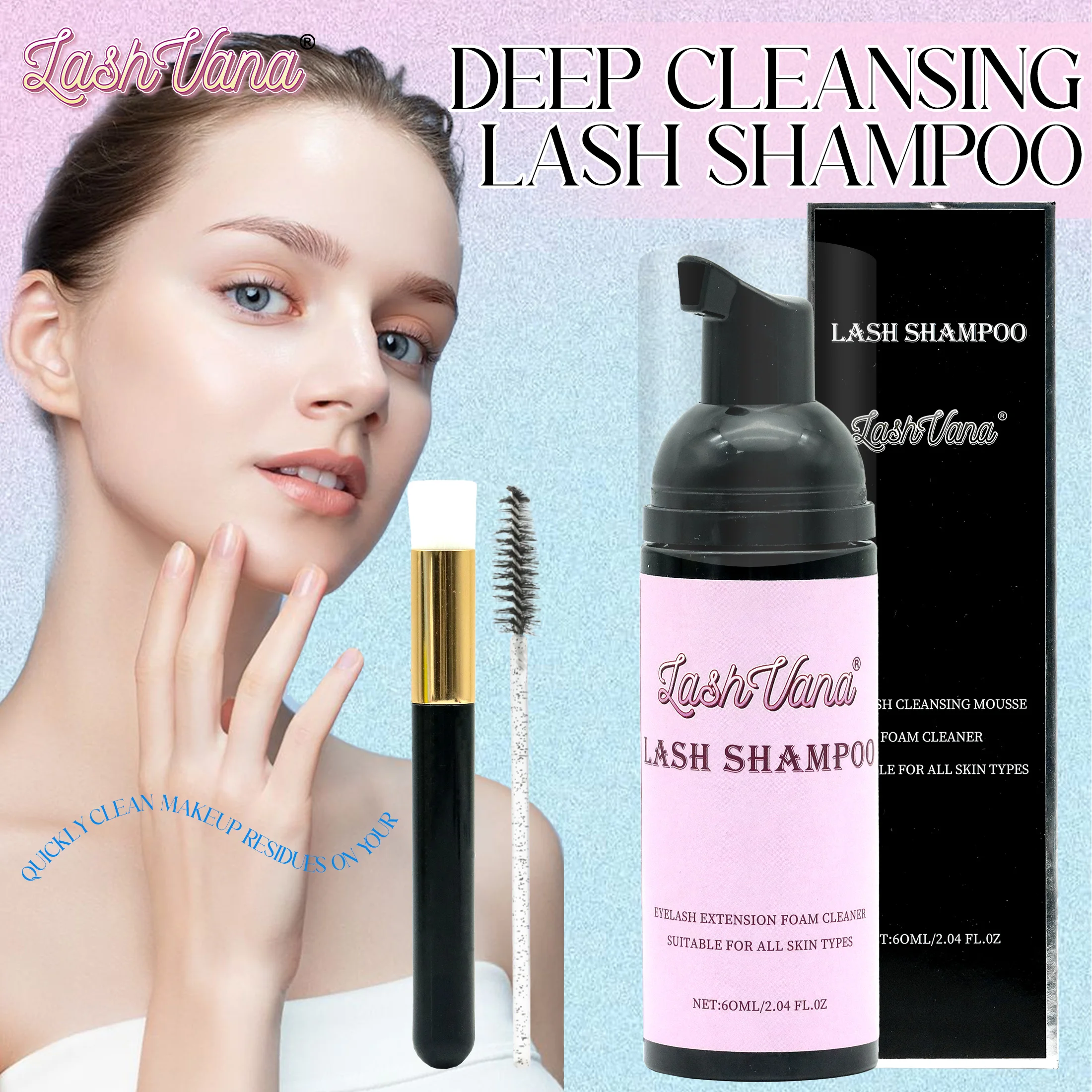 50ml Lanthome Eyelash Extension Shampoo Foam Eyelid Deep Clean Cleanser For Makeup Tools Mascara Remover Glue Salon Home Use