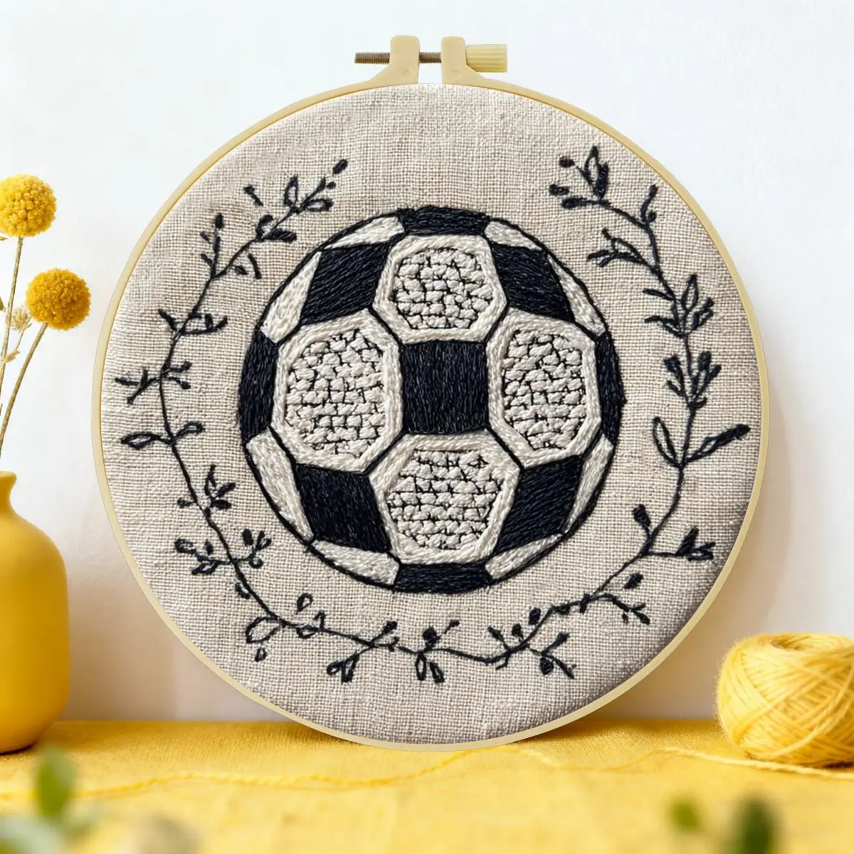 1 Stück 20X20CM/15X15CM 7,87/6,3 Zoll Fußball-Blumen-Stickerei-Starter-Kit DIY-Stickerei-Set Handarbeiten Malerei – Detail 4