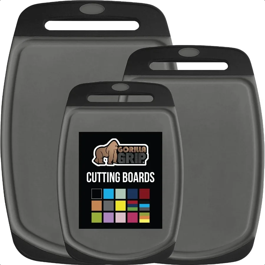 

BPAFree Reversible Kitchen Cutting Board Set of 3 US Designed Nonporous Juice Grooves Catch Liquid Slip Resistant Border Dishwa