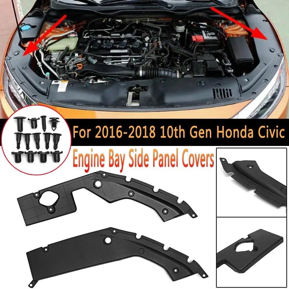 

RMAUTO 2Pcs Car Engine Bay Side Panel Cover Engine Bonnets Cover Black for Honda Civic 10th Gen 2016-2020 Car Engine Accessories